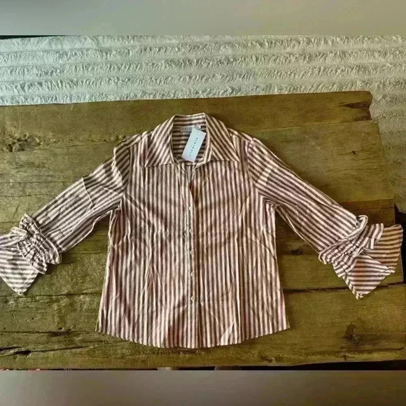 NEW Harshman 100% Cotton Selina Blouse ~ Brown Stripe ~ M ~ BEAUTIFUL! - Picture 9 of 10